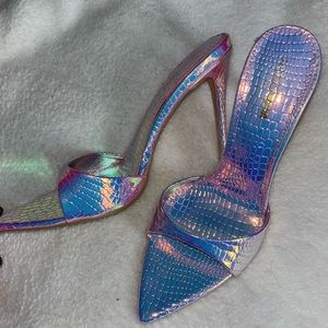 Iridescent Croc print Mules
